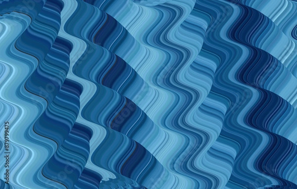 Obraz blaue abstrakt gemalte fliessende senkrechte wellen zacken