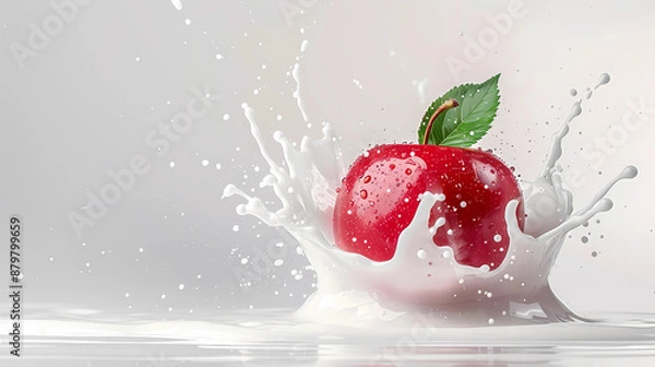 Fototapeta Red Apple Splashing in Milk