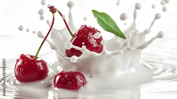 Fototapeta Cherries Splash in Milk