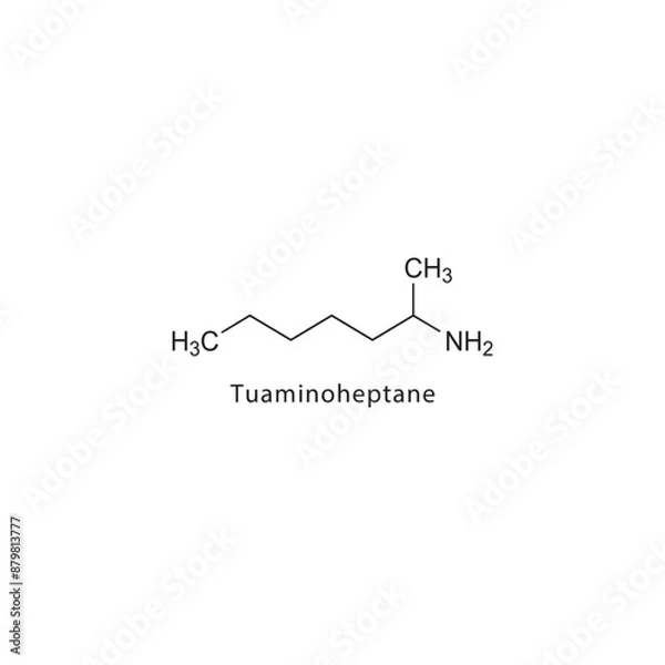 Fototapeta Tuaminoheptane flat skeletal molecular structure Sympathomimetic drug used in nasal congestion treatment. Vector illustration scientific diagram.