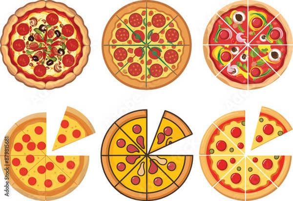 Fototapeta Collection of pizza isolated illustration sets - Generative AI