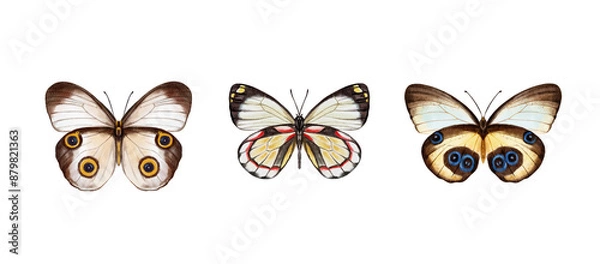 Obraz Watercolor colorful butterflies, isolated on white background. blue, yellow, pink and red butterfly spring 