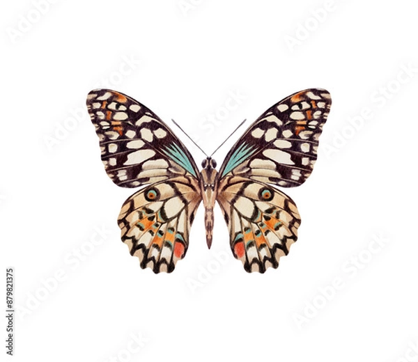 Obraz Watercolor colorful butterflies, isolated on white background. blue, yellow, pink and red butterfly spring 
