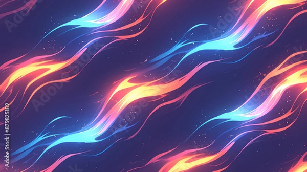 Obraz Diagonal Bright Fire Waves Pattern on Dark Blue Background