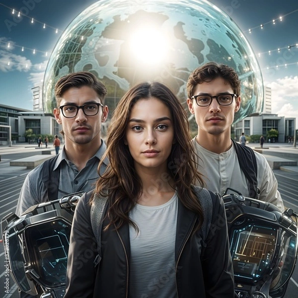 Fototapeta Students of the future parallel universe
