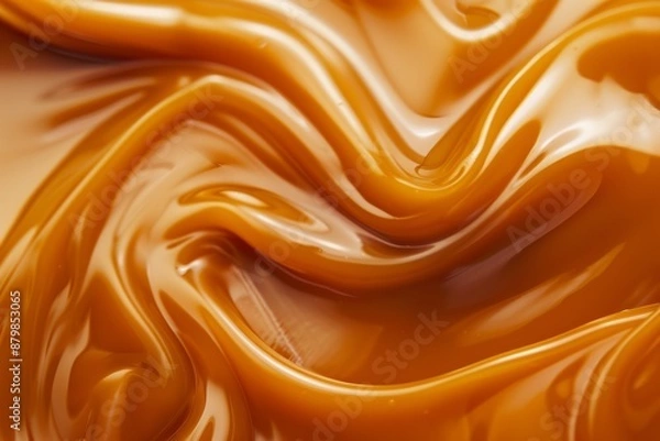 Fototapeta syrup for caramel in liquid form. caramel paste background. caramel-colored curl. The feel Top view, up close. Sweet Cream