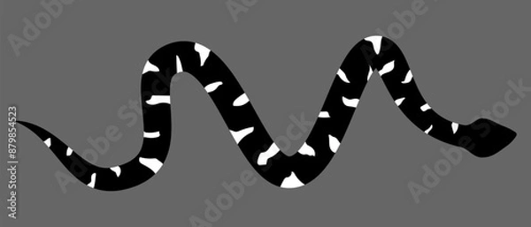 Fototapeta Black and white silhouette snake. Isolated symbol on grey background. Zig zag reptile vector illustration. Dangerous wildlife animals in garden. Black snake with white spots. Eps 10 clipart draw. 