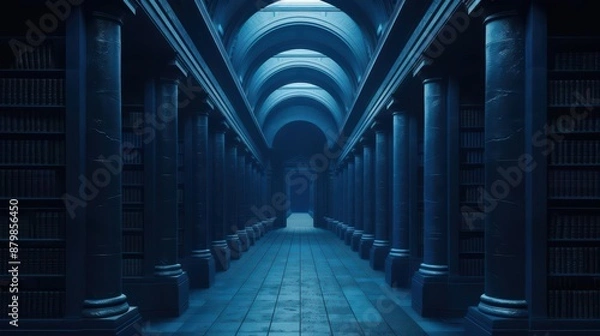 Fototapeta A minimalist library where enchanted books whisper lessons and project holographic visuals