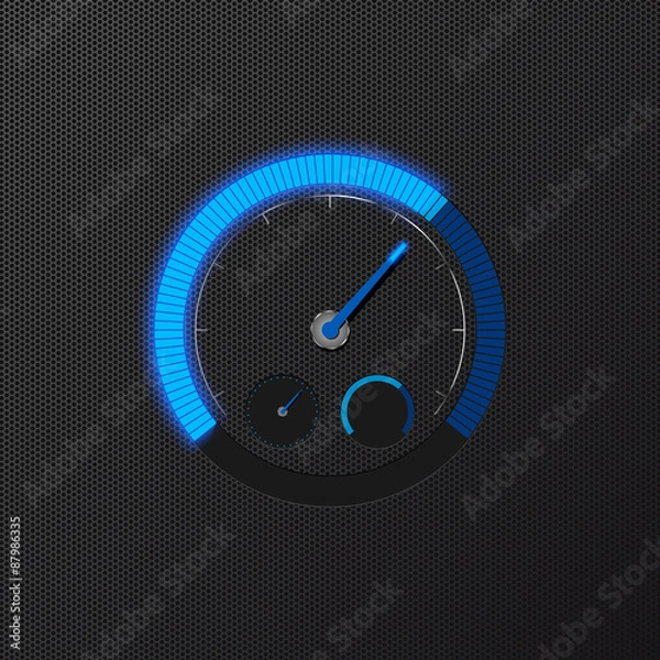 Obraz Blue speedometer on carbon background