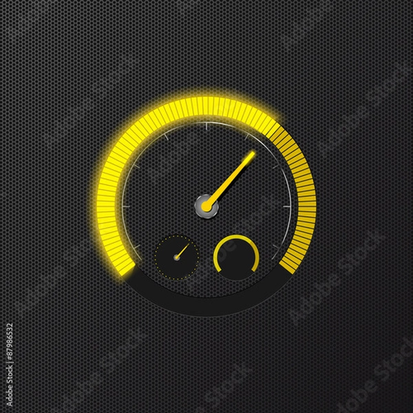Obraz Yellow speedometer on carbon background