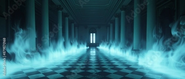 Fototapeta Interactive ghost story contest, chilling narratives, spooky ambiance, dim lighting, digital art, highly detailed