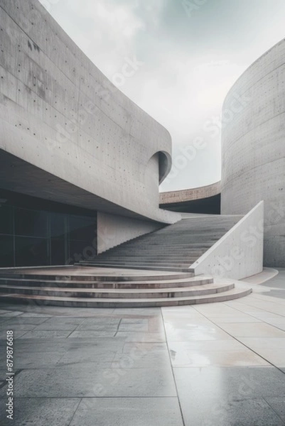 Obraz Empty abstract architecture building minimal concrete design, featuring open space floor courtyard