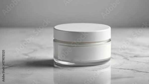 Fototapeta White face cream pot mockup with empty label. Facial cream jar template on white background. Background with copy space