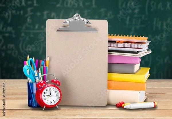 Fototapeta School, desk, closeup.