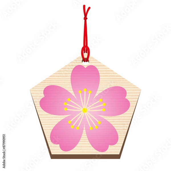 Fototapeta 絵馬■祈願・受験・桜・五角形・無地