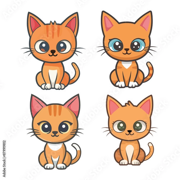 Obraz Red cute cat in different poses. Vector cartoon flat illustration. Funny playful kitty isolated on white background