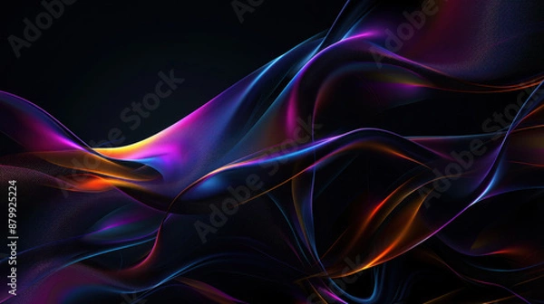 Fototapeta a black background with a few neon colors waves, geometric waves shapes, dark blue, purple, black.