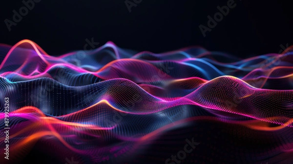 Fototapeta a black background with a few neon colors waves, geometric waves shapes, dark blue, purple, black.