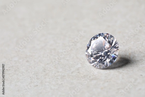 Fototapeta One beautiful shiny diamond on light background, closeup. Space for text
