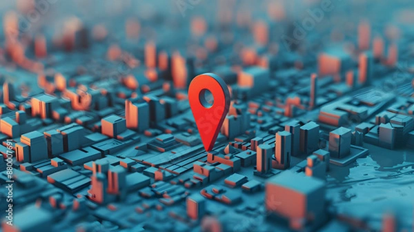 Fototapeta Big Red Marker on A Map 