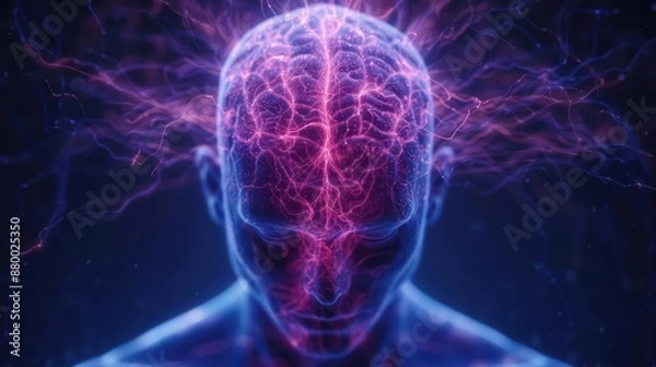 Obraz A mystical scene where patients are surrounded by electric auras that promote healing, their bodies bathed in a soothing, pulsating glow with copy space, high tech