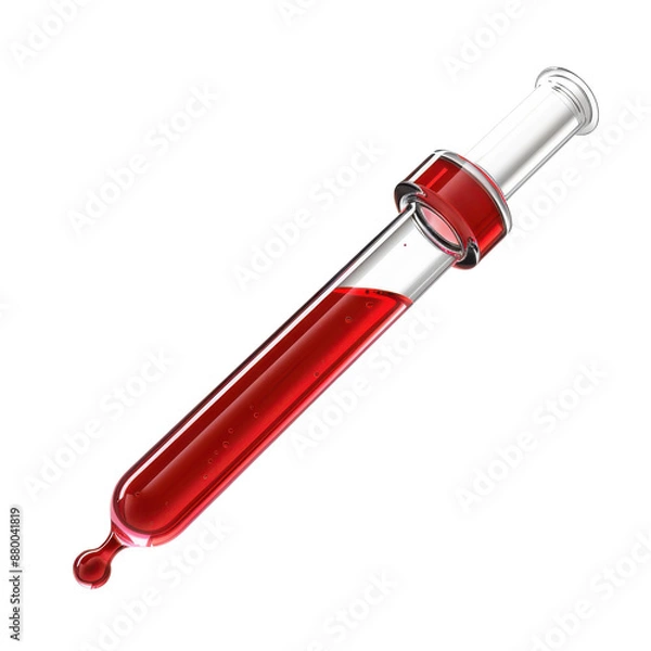 Fototapeta A vector illustration of a glass test tube filled with red liquid. Ideal for medical, scientific, and educational purposes. Isolated on transparent background.