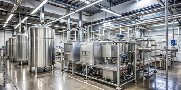 Fototapeta Modern milk pasteurization plant with high-tech equipment and automated processing, milk, pasteurization, plant