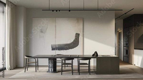 Fototapeta Home Interior with Oversized Artwork, Modern Residential Decoration