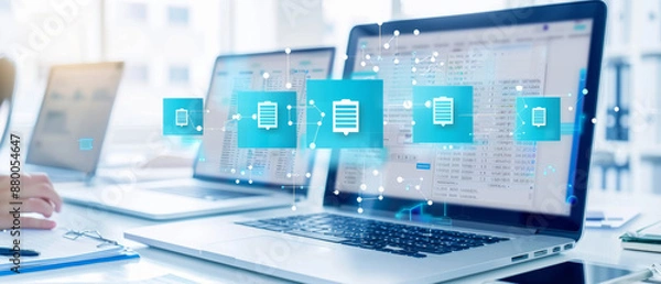 Fototapeta Track document history with detailed digital audit trail for effective document management technology.