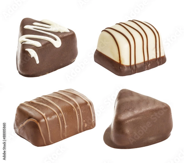Fototapeta Set of chocolate candie, chocolate collection isolated on white