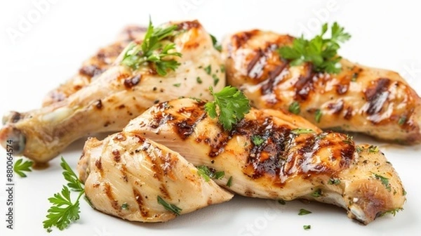 Fototapeta Grilled Chicken Isolated on White Background