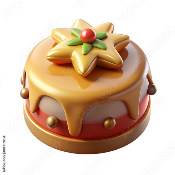 Fototapeta 3D render of Christmas cupcakes and traditional cakes. Trendy clipart of festive desserts like Panettone and Buche de Noel on transparent background.