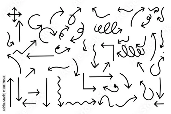 Fototapeta Hand drawn arrow vector icons set. sketch arrow design for business plan and education.