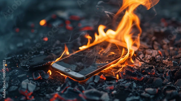 Fototapeta 炎上しているスマートフォン