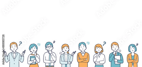 Obraz 考えたり悩んだりするビジネスパーソンのイラストセット＿見出し