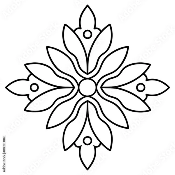 Fototapeta Pattern ornament element flower Russian folk style Line art vector illustration