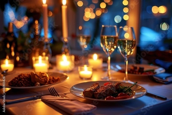 Fototapeta Creates a romantic and intimate atmosphere for a special occasion celebrated at home.