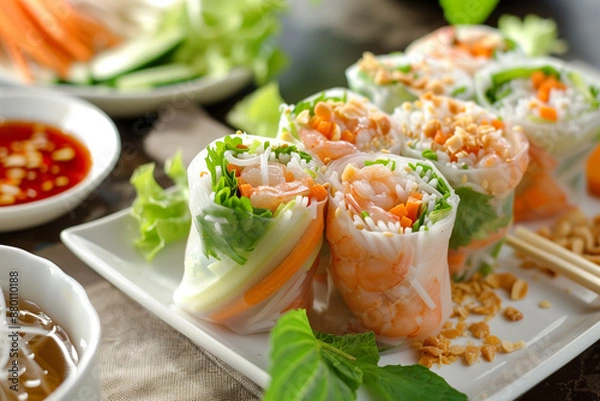 Fototapeta Fresh Vietnamese Spring Rolls with Shrimp
