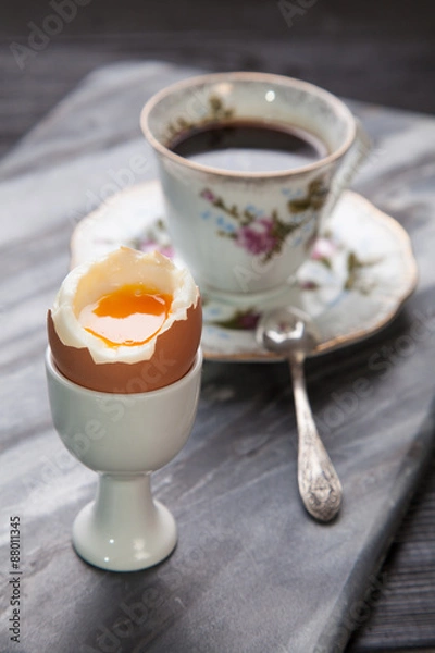 Fototapeta Boiled eggs and coffee