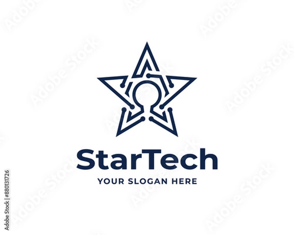 Fototapeta Modern technology dynamic star omega circuit minimalist stylish connected logo design template illustration inspiration