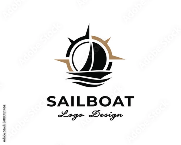Obraz Sailboat compass navigation map trendy silhouette transportation cruise logo design template illustration inspiration