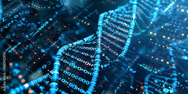 Fototapeta DNA dupla hélice entrelaçada com código binário