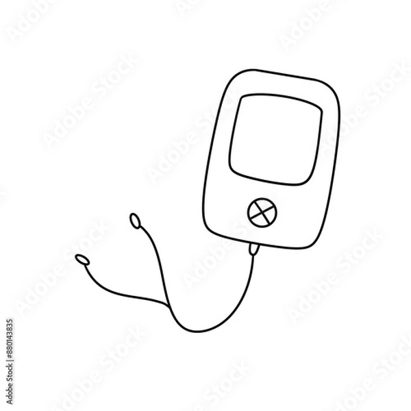 Fototapeta A white and black drawing of a small device with a cord attached to it