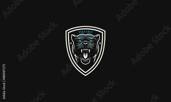 Obraz head panther angry on shield vector logo design