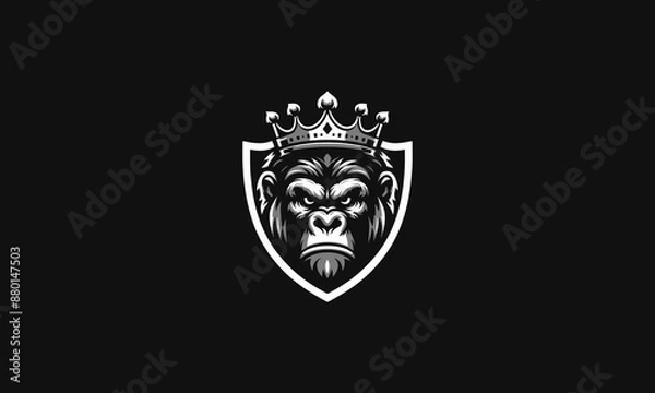 Fototapeta head gorilla angry on shield vector logo design