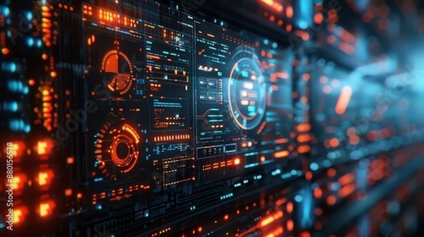 Obraz Futuristic Interface with Red and Blue Lights.