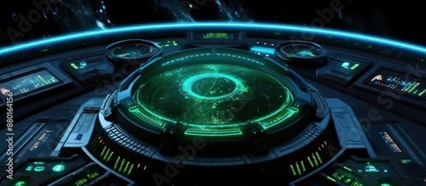 Fototapeta Futuristic Control Panel With Glowing Green Interface