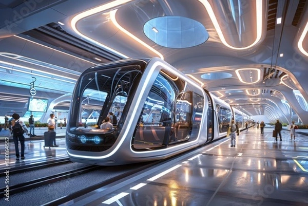 Obraz Futuristic Train Station Platform with Modern Train