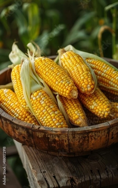 Fototapeta A stunning photo of freshly picked corn on the cob