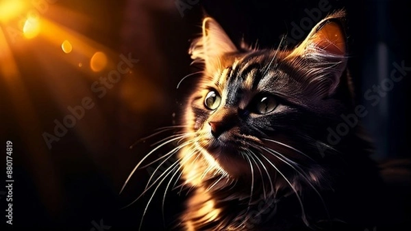 Fototapeta A cat glowing aura against a dark background